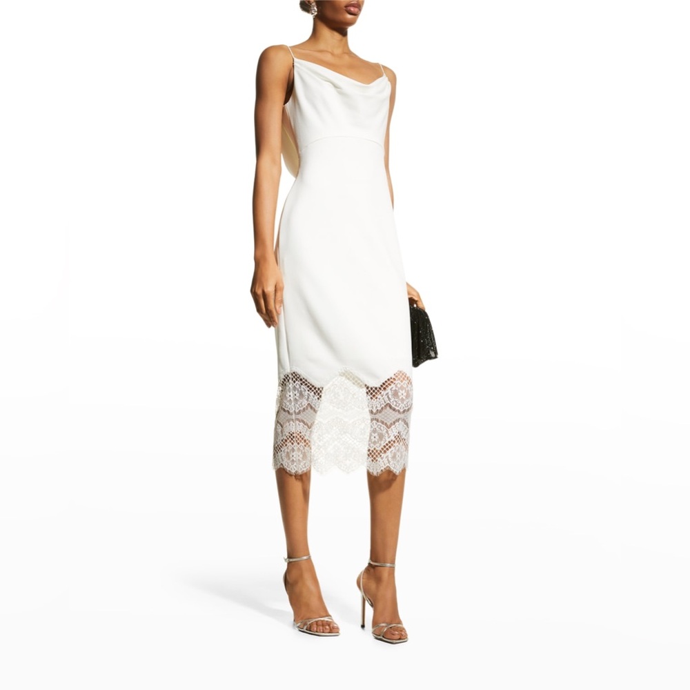 Sho by Tadashi Shoji Cowl Neck Midi Dress with Draped Back in Ivory Size Medium